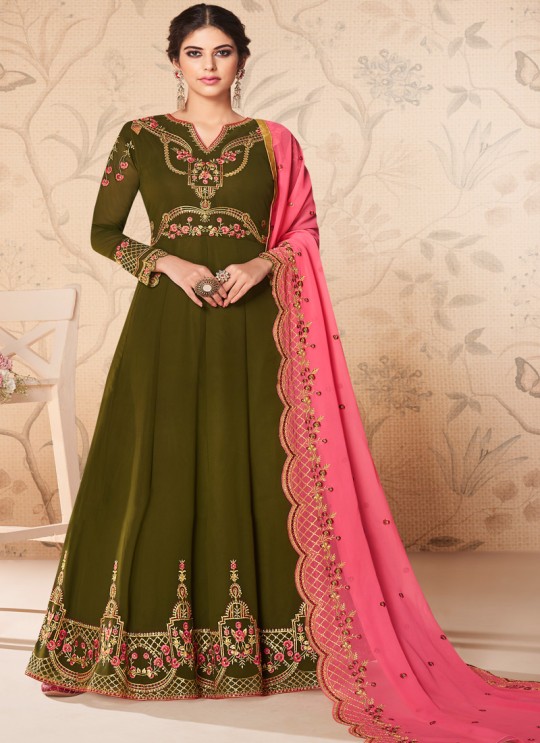 Green Georgette Embroidered Abaya Style Suits Saloni 8310 By Aashirwad