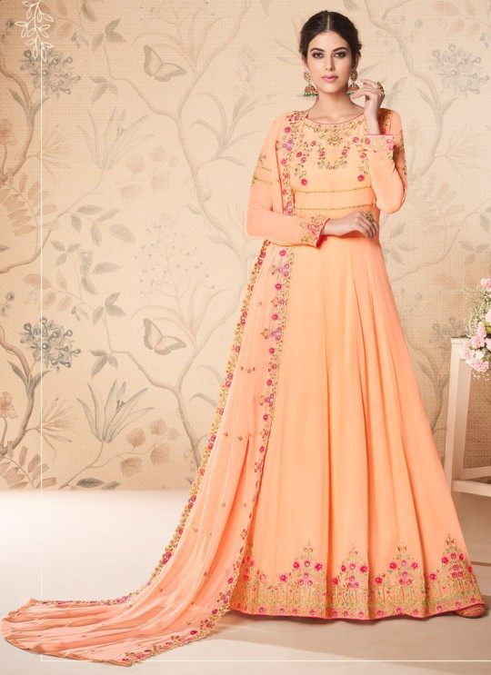 Peach Georgette Embroidered Abaya Style Suits Saloni 8311 By Aashirwad