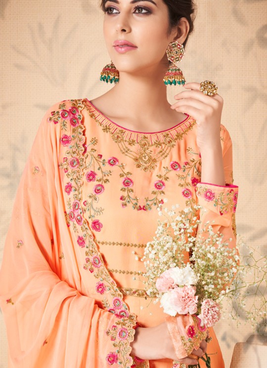 Peach Georgette Embroidered Abaya Style Suits Saloni 8311 By Aashirwad