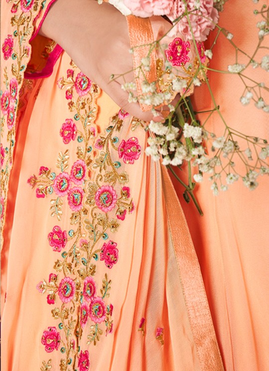 Peach Georgette Embroidered Abaya Style Suits Saloni 8311 By Aashirwad