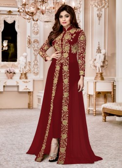 Georgette Party Designer Suit In Maroon Color shamita Gold 8001D SC/006662