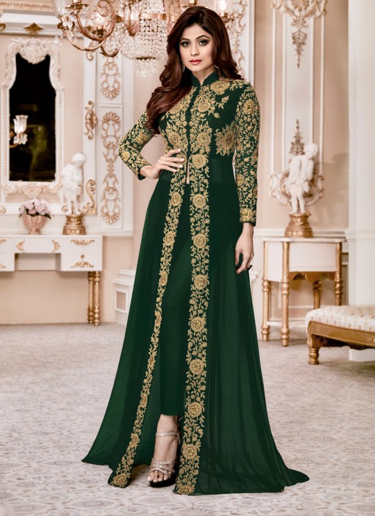 Georgette Party Designer Suit In Green Color shamita Gold 8001E SC/006923