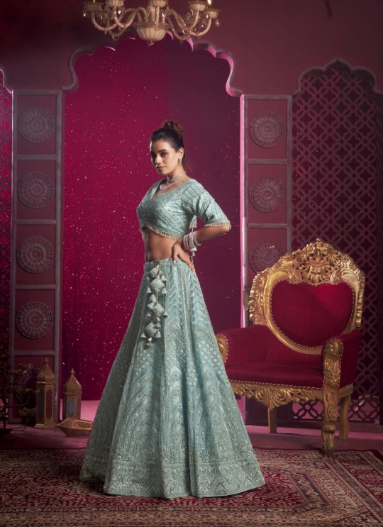 Sky Blue Net Bridal Lehenga Zarkan Work BRIDLE COUTURE VOL-4 9018