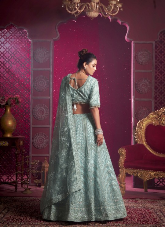 Sky Blue Net Bridal Lehenga Zarkan Work BRIDLE COUTURE VOL-4 9018