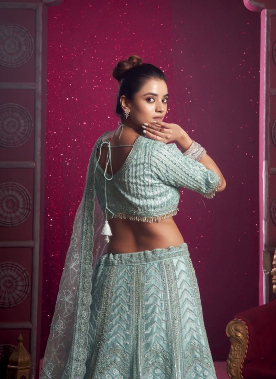 Sky Blue Net Bridal Lehenga Zarkan Work BRIDLE COUTURE VOL-4 9018