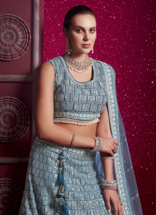 Blue Net Bridal Lehenga Sequence Work 10 Kalli BRIDLE COUTURE VOL-4 9019