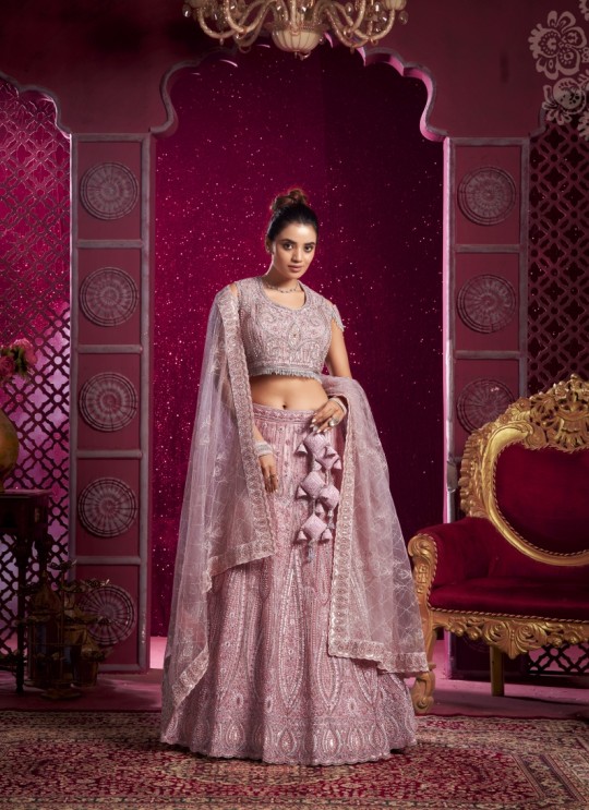 Peach Net Bridal Lehenga Zarkan & Pear Work 10 Kalli BRIDLE COUTURE VOL-4 9020