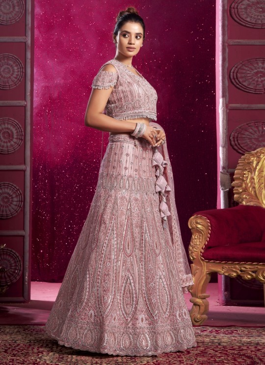 Peach Net Bridal Lehenga Zarkan & Pear Work 10 Kalli BRIDLE COUTURE VOL-4 9020