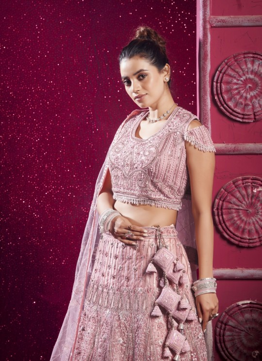 Peach Net Bridal Lehenga Zarkan & Pear Work 10 Kalli BRIDLE COUTURE VOL-4 9020