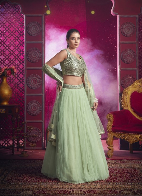 Light Pista Premium Net Silk with Sequin Work Flairy Vol-01 14001