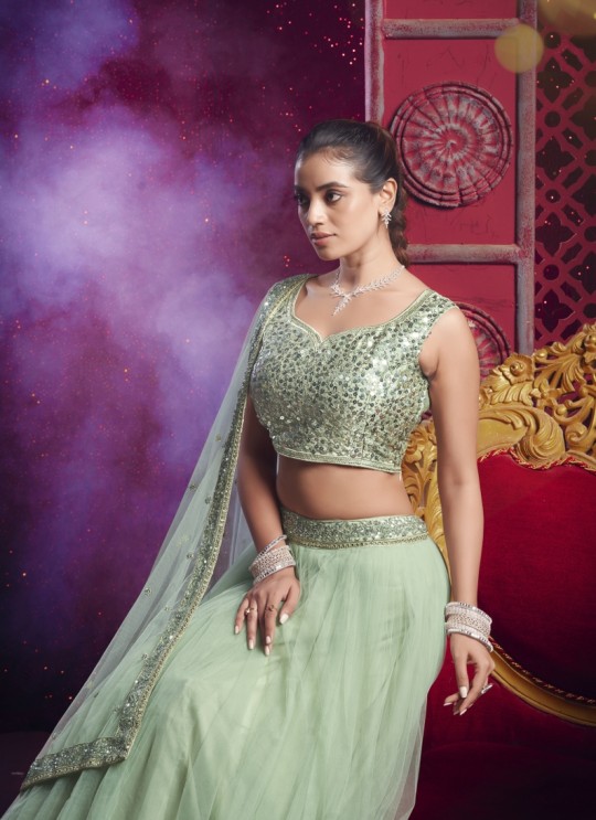 Light Pista Premium Net Silk with Sequin Work Flairy Vol-01 14001