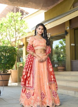 Dark Peach Pure Cosmos Bandhej Semi-Stitched Salwar Kameez Occasion Vol-11 5043
