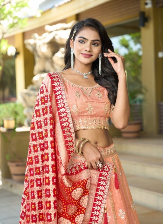 Dark Peach Pure Cosmos Bandhej Semi-Stitched Salwar Kameez Occasion Vol-11 5043