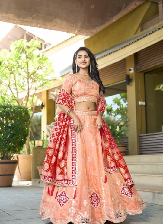 Dark Peach Pure Cosmos Bandhej Semi-Stitched Salwar Kameez Occasion Vol-11 5043