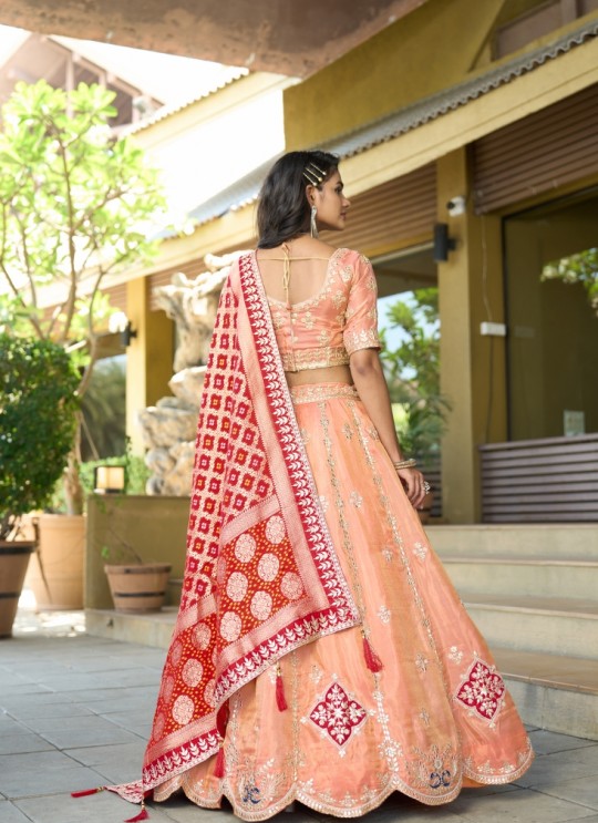 Dark Peach Pure Cosmos Bandhej Semi-Stitched Salwar Kameez Occasion Vol-11 5043