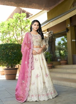 Off White Pure Cosmos Jacquard and Viscose Semi-Stitched Lehenga Choli Occasion Vol-11 5045