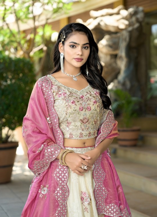 Off White Pure Cosmos Jacquard and Viscose Semi-Stitched Lehenga Choli Occasion Vol-11 5045 Off White Pure Cosmos Jacquard and Viscose Semi-Stitched Lehenga Choli Occasion Vol-11 5045