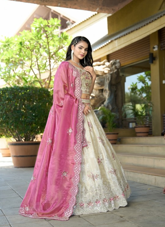 Off White Pure Cosmos Jacquard and Viscose Semi-Stitched Lehenga Choli Occasion Vol-11 5045 Off White Pure Cosmos Jacquard and Viscose Semi-Stitched Lehenga Choli Occasion Vol-11 5045