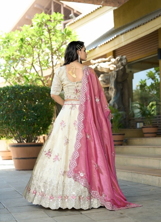 Off White Pure Cosmos Jacquard and Viscose Semi-Stitched Lehenga Choli Occasion Vol-11 5045 Off White Pure Cosmos Jacquard and Viscose Semi-Stitched Lehenga Choli Occasion Vol-11 5045