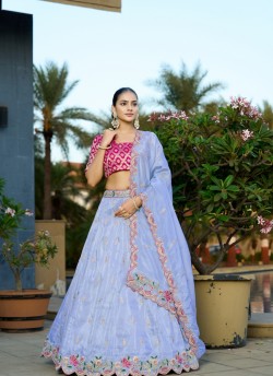 Blue Pure Cosmos Bandhej Designer Lehenga | Occasion Vol-12 5048