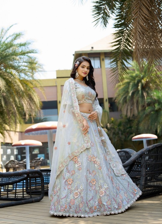 Light Grey Fendy Silk Organza Lehenga Choli | Occasion Vol-12 5049