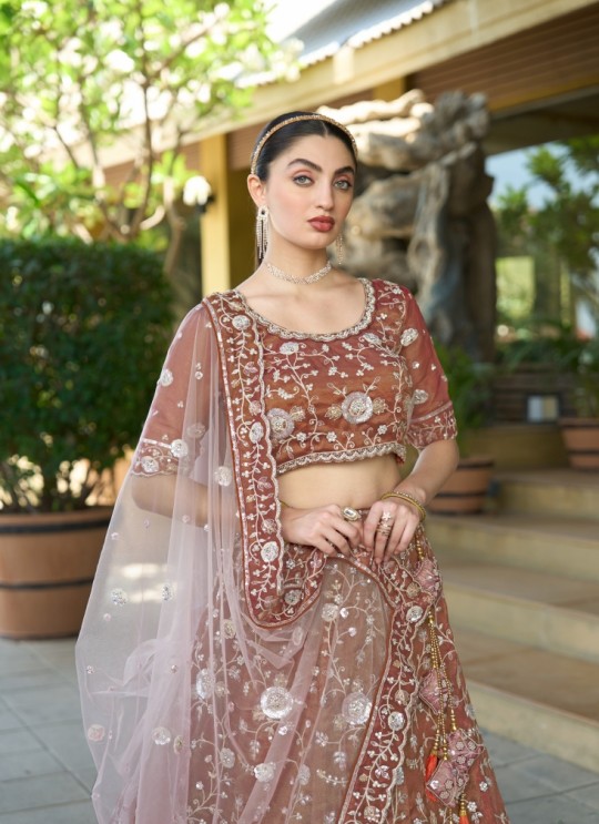 Brown Pure Cosmos Tissue Lehenga Choli | Occasion Vol-13 5053