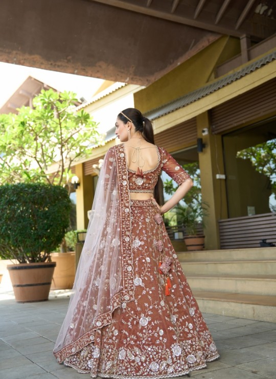 Brown Pure Cosmos Tissue Lehenga Choli | Occasion Vol-13 5053