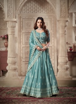Sky Blue Soft Paper Silk with Real Mirror & Thread Embroidery Occasions Vol-07 5027