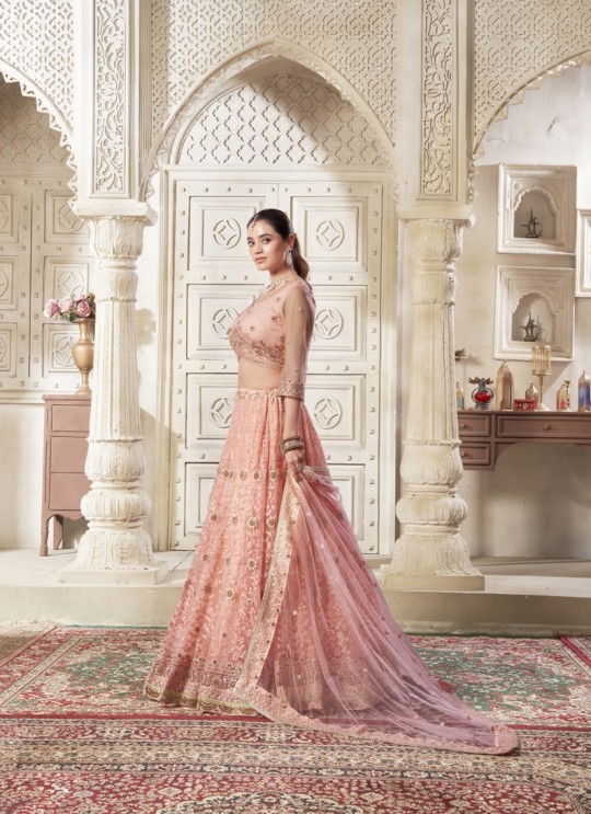 Dark Peach Net Leheng  Diamond & Thread Work | OCCASIONS VOL-09 5031