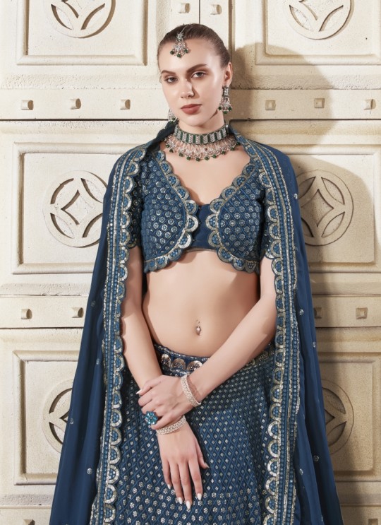 Navy Blue Georgette LehengaThread & Sequence Work | OCCASIONS VOL-09 5032
