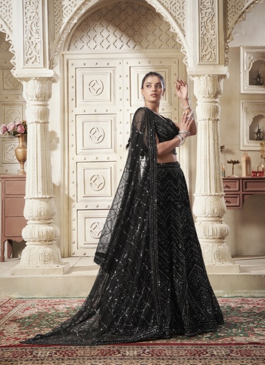 Blossom Black Premium Net with Heavy Zarkan & Sequin Work Women in Black 15002 Blossom Black Premium Net with Heavy Zarkan & Sequin Work Women in Black 15002