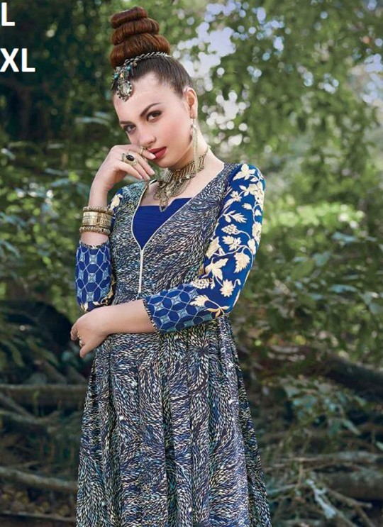 Blue Silk Crape Printed Party Wear Gown Blush Vol 11 7172 By Bansi SC/003015