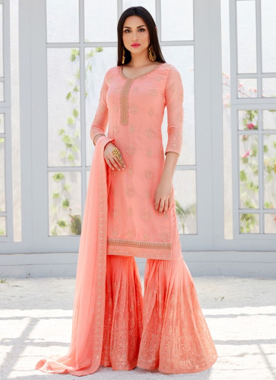 Pink Georgette Embroidered Garara Suits For Bridesmaids Saleha 495 By Bela Fashion SC/015263