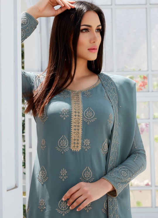 Grey Georgette Embroidered Garara Suits For Bridesmaids Saleha 496 By Bela Fashion SC/015264