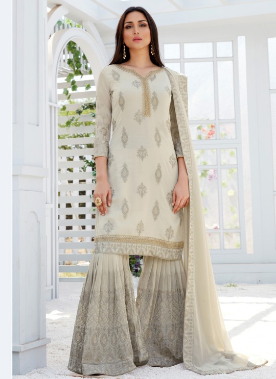 Beige Georgette Embroidered Garara Suits For Bridesmaids Saleha 497 By Bela Fashion SC/015265