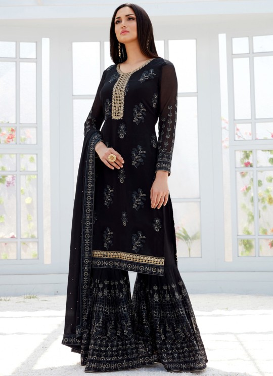 Black Georgette Embroidered Garara Suits For Bridesmaids Saleha 498 By Bela Fashion SC/015266