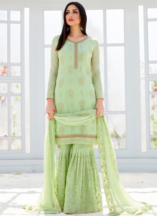 Green Georgette Embroidered Garara Suits For Bridesmaids Saleha 499 By Bela Fashion SC/015267 Green Georgette Embroidered Garara Suits For Bridesmaids Saleha 499 By Bela Fashion SC/015267