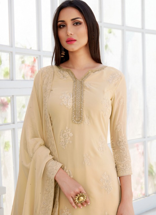 Beige Georgette Embroidered Garara Suits For Bridesmaids Saleha 503 By Bela Fashion SC/015271