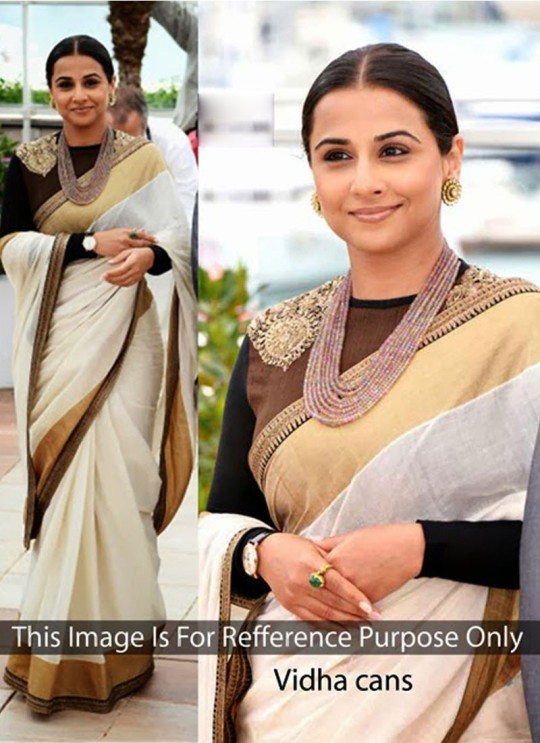 Vidya Balan Offwhite Cotton Silk Bollywood Style Saree 202