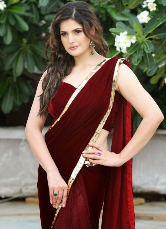 Zarine Khan Maroon Velvet Bollywood Style Indian Saree 205