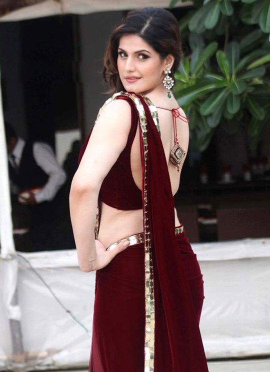 Zarine Khan Maroon Velvet Bollywood Style Indian Saree 205