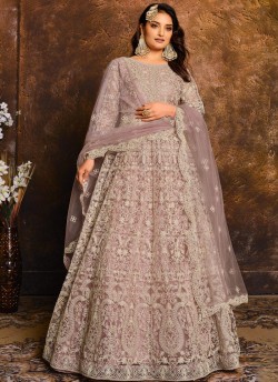 1903 Purple Net Embroidered Semi-Stitched Anarkali Suit
