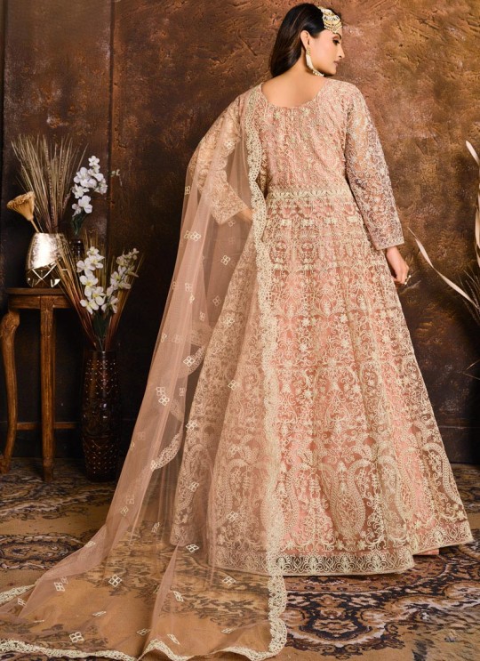 1904 Peach Net Embroidered Semi-Stitched Anarkali Suit 1904 Peach Net Embroidered Semi-Stitched Anarkali Suit