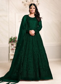 2102 Green Net Embroidered Semi-Stitched Anarkali Suit