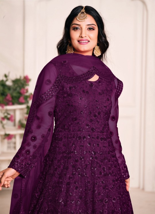2103 Wine Net Embroidered Semi-Stitched Anarkali Suit 2103 Wine Net Embroidered Semi-Stitched Anarkali Suit