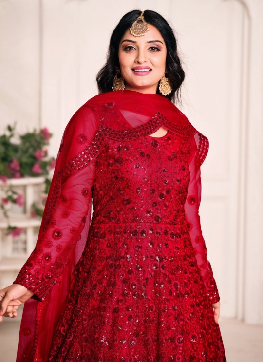 2104 Red Net Embroidered Semi-Stitched Anarkali Suit 2104 Red Net Embroidered Semi-Stitched Anarkali Suit