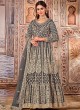 2702 Grey Net Embroidered Semi-Stitched Anarkali Suit