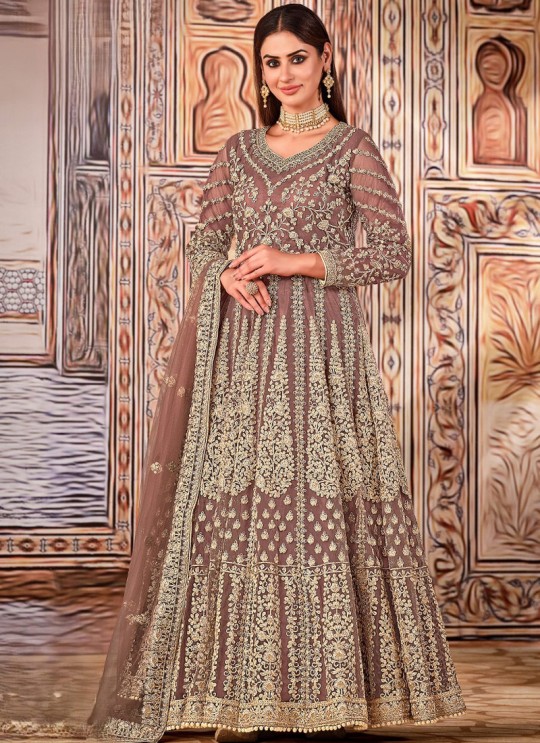 2703 Light Brown Net Embroidered Semi-Stitched Anarkali Suit 2703 Light Brown Net Embroidered Semi-Stitched Anarkali Suit