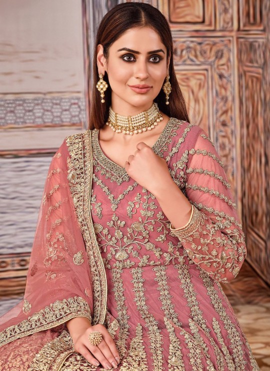 2704 Pink Net Embroidered Semi-Stitched Anarkali Suit 2704 Pink Net Embroidered Semi-Stitched Anarkali Suit