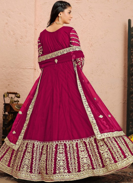 3004 Rani Pink Net Embroidered Semi-Stitched Anarkali Suit 3004 Rani Pink Net Embroidered Semi-Stitched Anarkali Suit